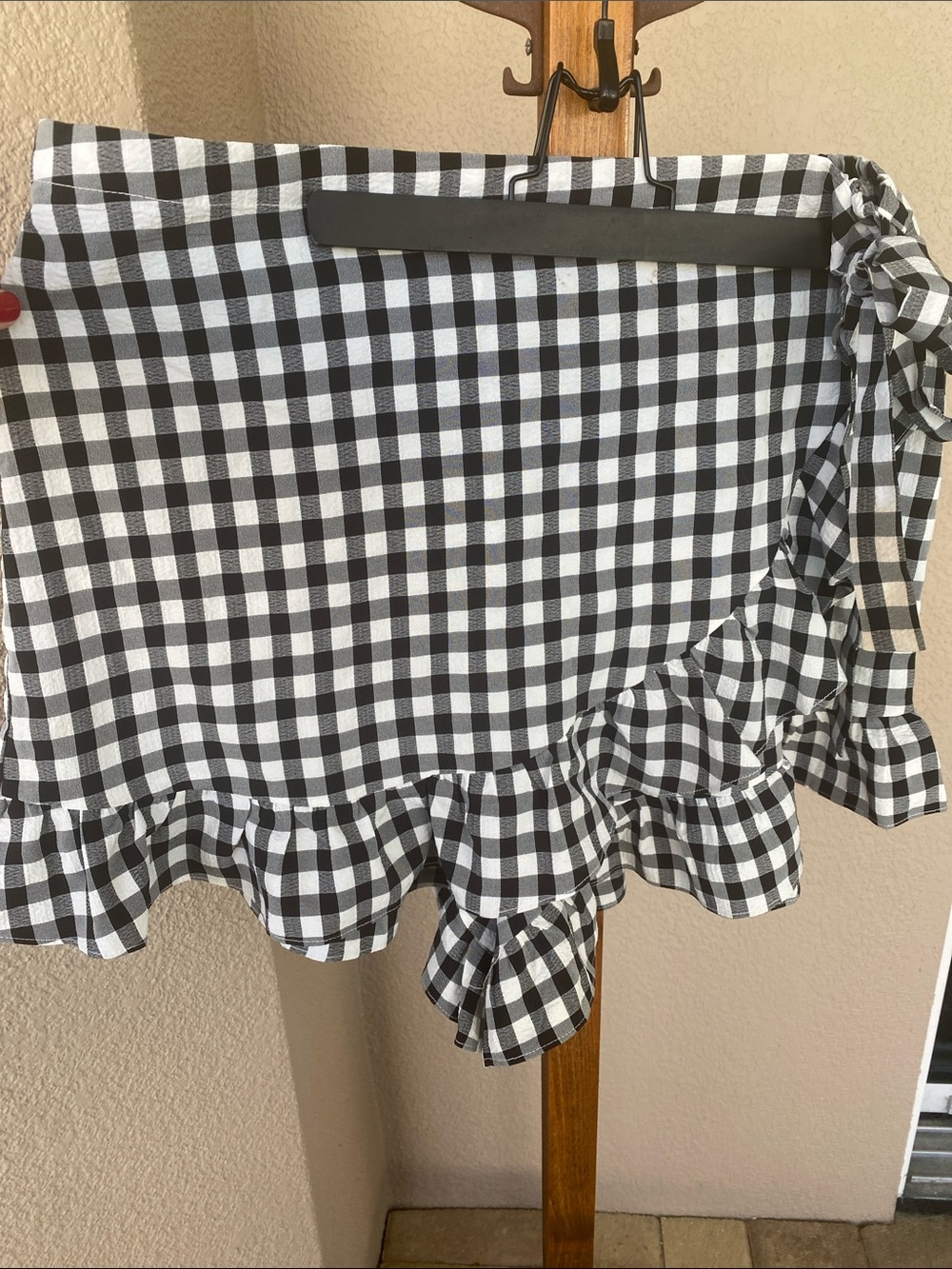 ARULA Black and White Gingham Ruffle Wrap Skort